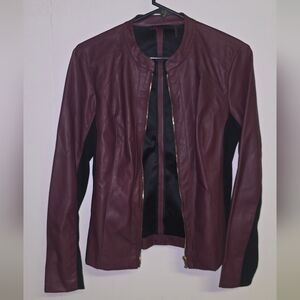 Sofia by Sofia Vergara Burgundy and Black Leather Jacket